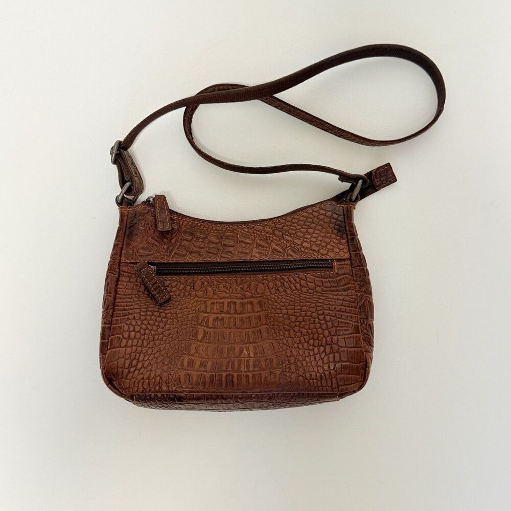 Jack Georges Brown Croco Embossed Leather Crossbody Bag Purse Handbag Zippered